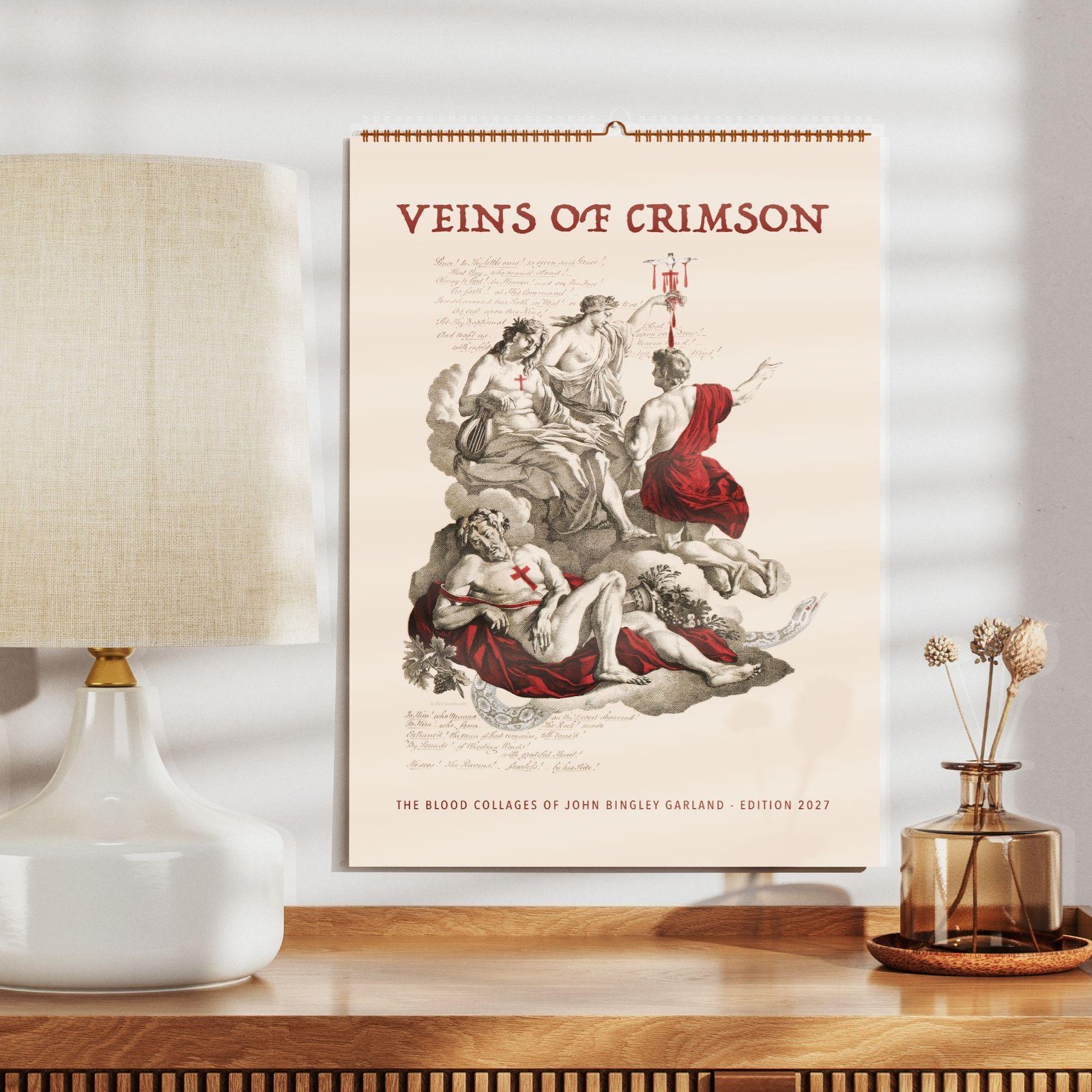 Veins of Crimson 2027 wall calendar with classical artwork
