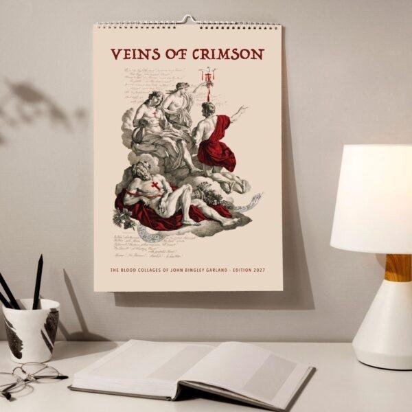 Veins of Crimson 2027 wall calendar with classical art collage