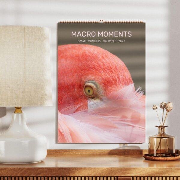Macro Moments 2027 wall calendar featuring close-up flamingo photo