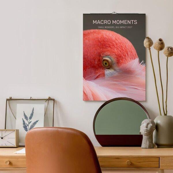 Macro Moments 2027 wall calendar with flamingo close-up