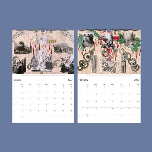 2027 wall calendar with Gothic collage art for January and February