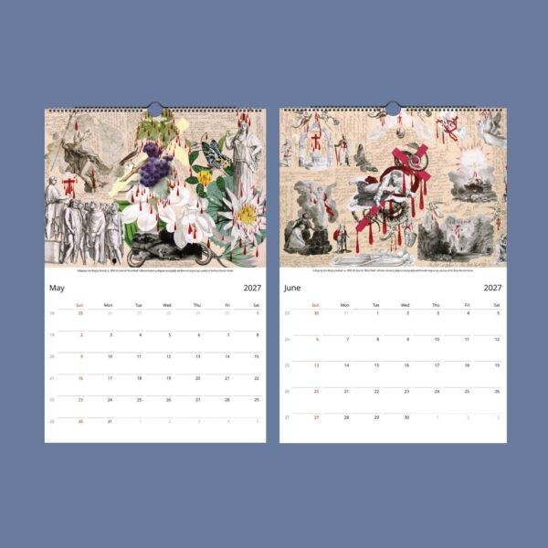 2027 wall calendar May and June pages with collage art