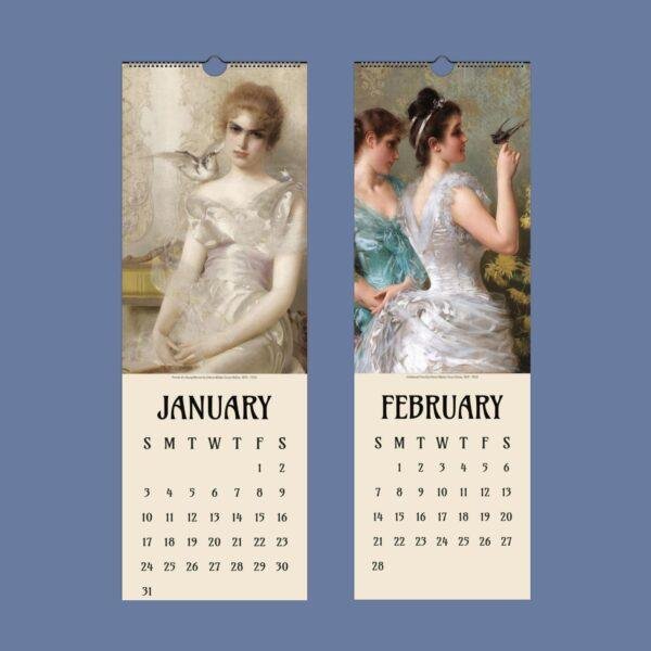 January and February wall calendars featuring Victorian portrait paintings