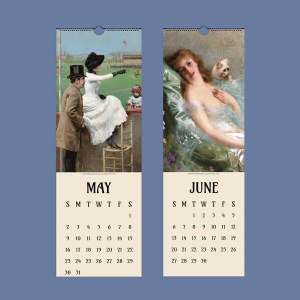 May and June wall calendar pages featuring Victorian paintings