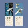 March and April vintage art calendar pages with whimsical illustrations