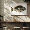 Vintage botanical fish illustration canvas art on cafe wall