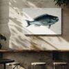 Vintage blue fish illustration canvas art in cafe