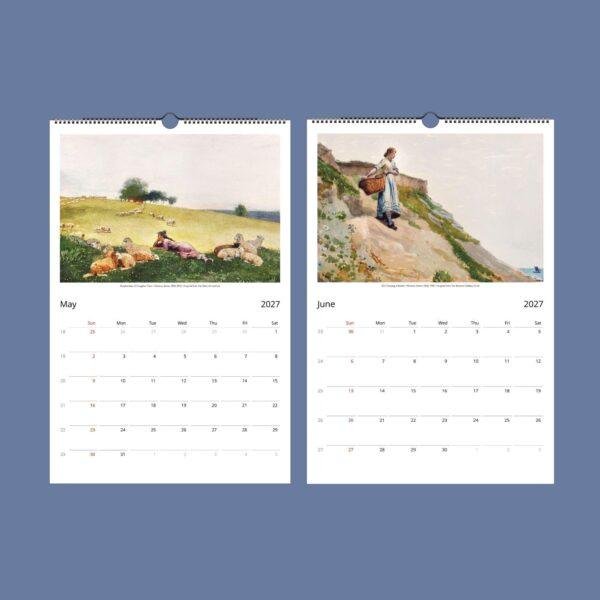 2027 wall calendar featuring Winslow Homer artwork for May and June