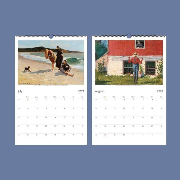 2027 wall calendar featuring Winslow Homer paintings July August
