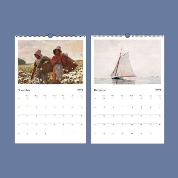 2027 wall calendar featuring Winslow Homer paintings November December