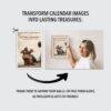 Woman framing Winslow Homer calendar art on wall