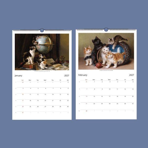 2027 wall calendar featuring vintage cat paintings for January February