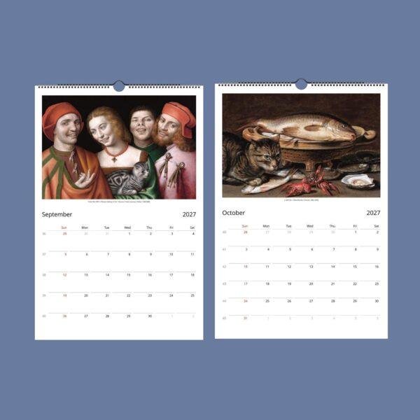 2027 wall calendar featuring classic art paintings with cats