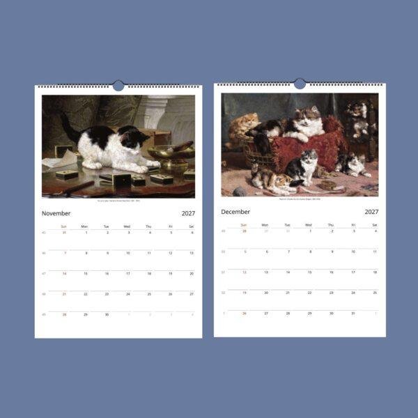 2027 wall calendar featuring classic cat paintings for November December