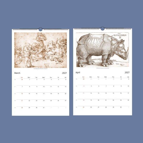 2027 wall calendar featuring Albrecht Dürer Renaissance artworks
