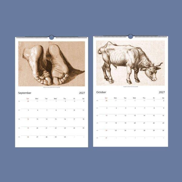 2027 wall calendar featuring Albrecht Dürer drawings for September October