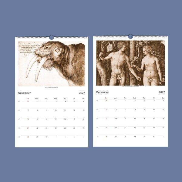 2027 wall calendar featuring Albrecht Dürer Renaissance artwork