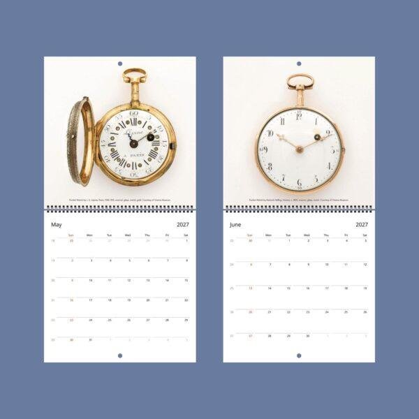 2027 wall calendar featuring antique pocket watches May June
