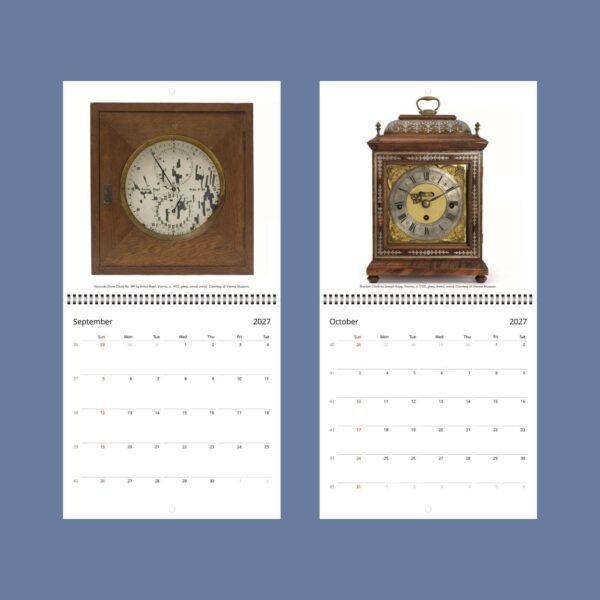 2027 wall calendar featuring antique Vienna clocks