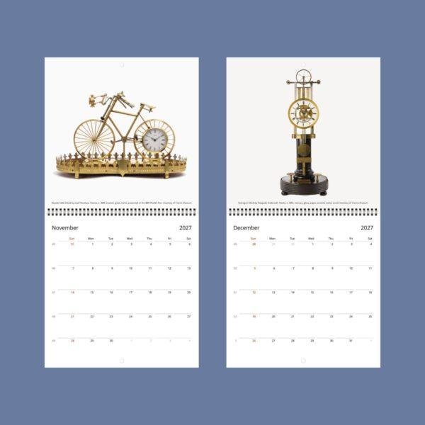 2027 wall calendar featuring antique clocks for November and December