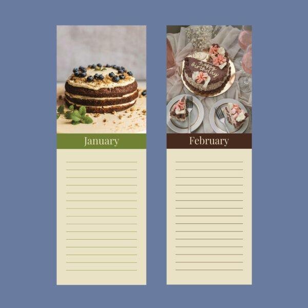 January and February cake-themed monthly planner pages