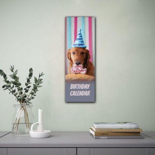 Birthday calendar with golden retriever wearing party hat