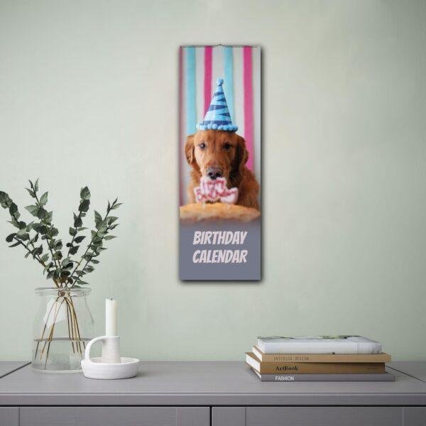 Birthday calendar with golden retriever wearing party hat