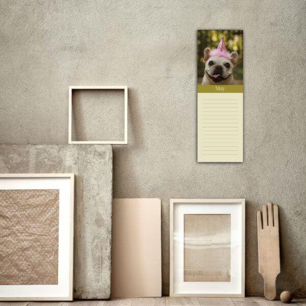 May wall calendar featuring French Bulldog in party hat