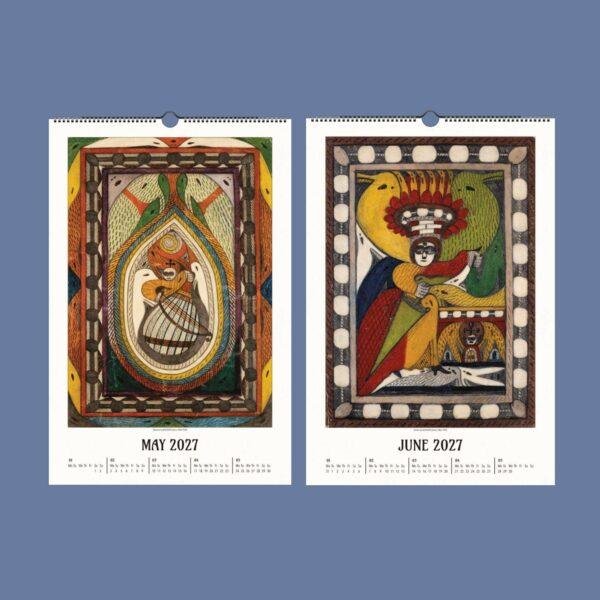 Two spiral-bound wall calendars showing May and June 2027