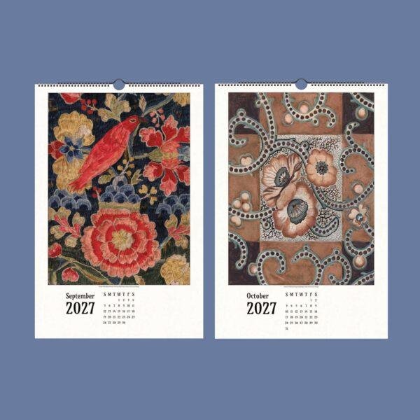 2027 wall calendar featuring vintage floral and bird artwork