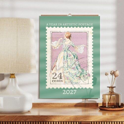 2027 artistic postage stamp wall calendar with Victorian lady