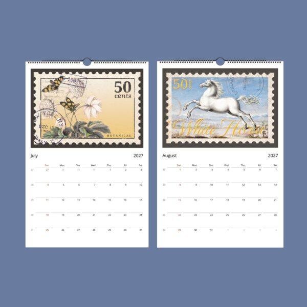 2027 wall calendar featuring vintage postage stamp artwork