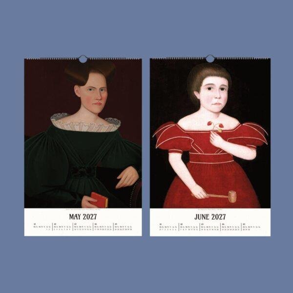 Two 2027 wall calendars featuring American folk art portraits