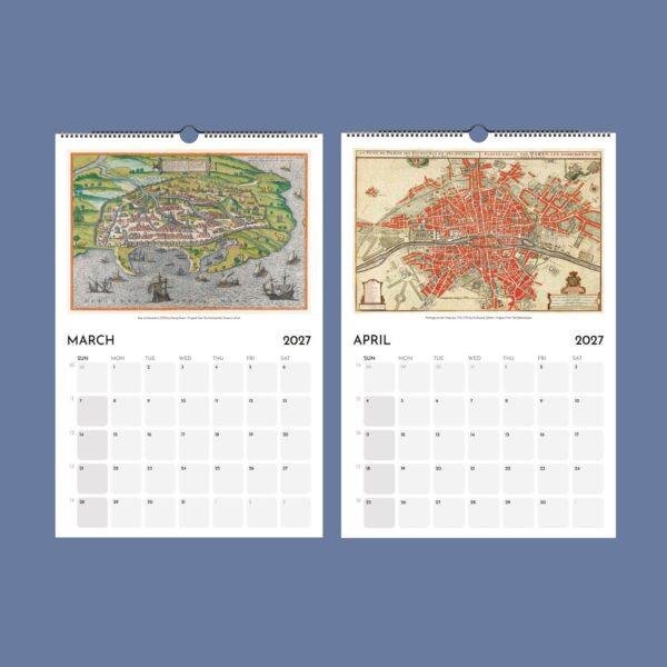 2027 wall calendar featuring vintage antique city maps