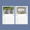 2027 wall calendar showing May and June with historical illustrations