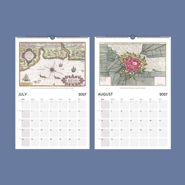 2027 wall calendar featuring vintage antique maps for July August
