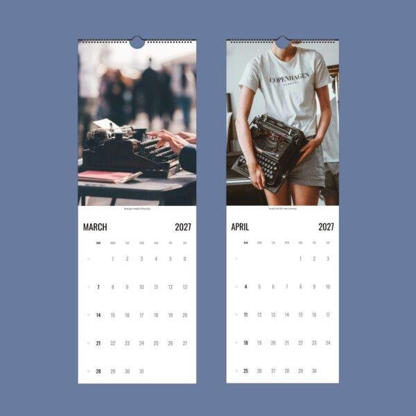 2027 wall calendar featuring vintage typewriter photography