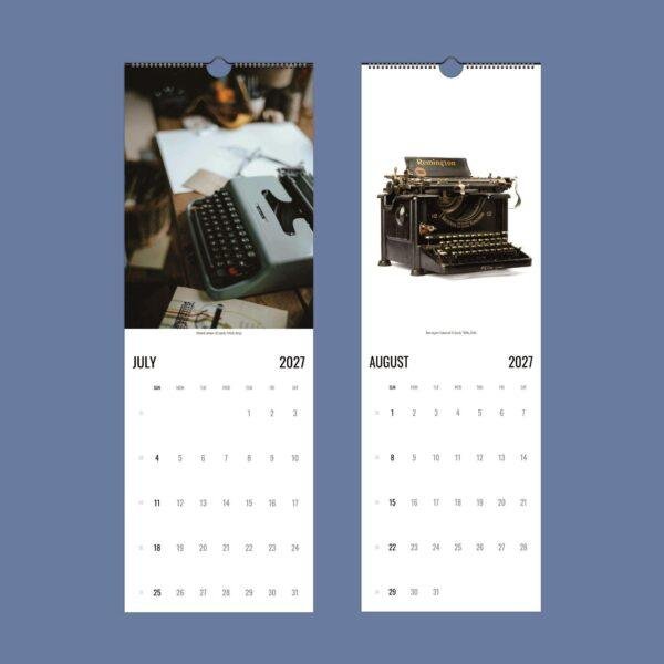 2027 wall calendar featuring vintage typewriter photographs