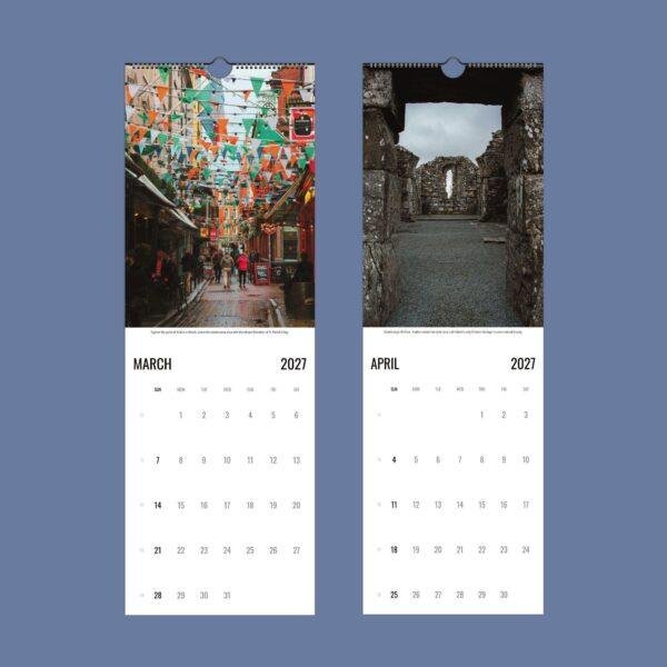 2027 Ireland wall calendar showing March and April pages