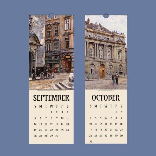 September and October wall calendar pages with Vienna paintings
