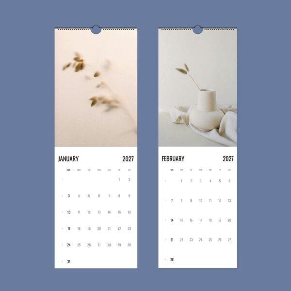 Minimalist 2027 wall calendar showing January and February months