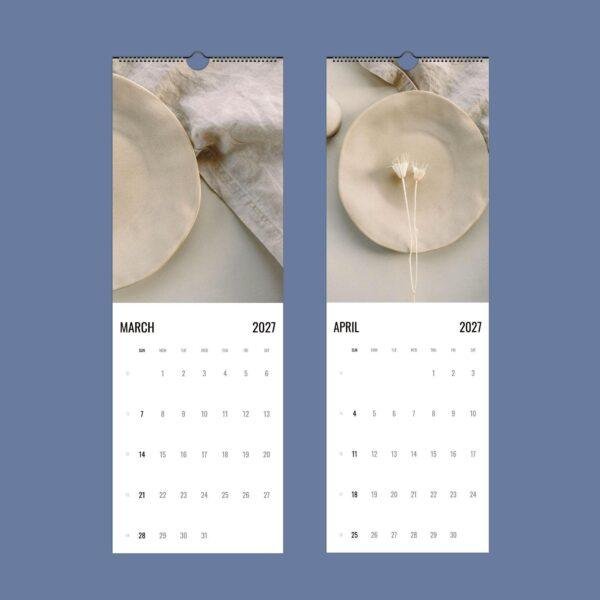 2027 wall calendar March April minimalist ceramic plates design
