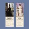 March and April wall calendar pages with Victorian portrait paintings