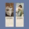 November and December wall calendar pages with Victorian paintings