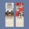 September and October vintage illustrated wall calendar pages
