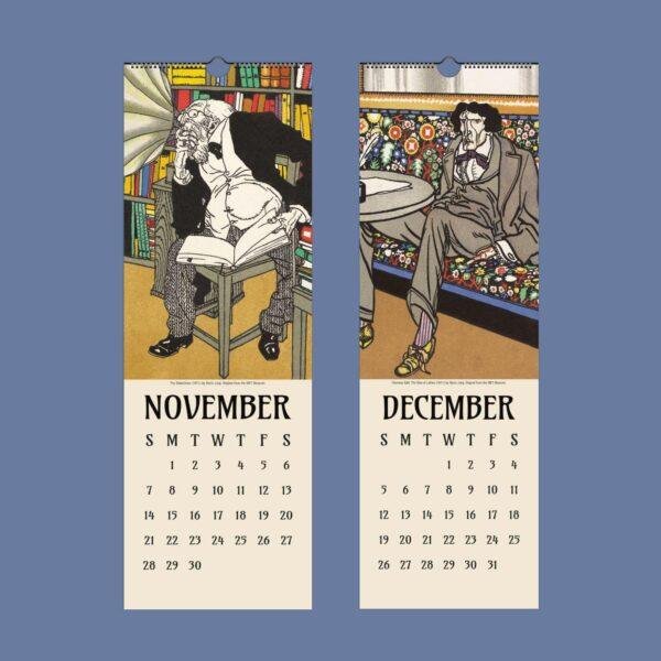 November and December wall calendar pages with vintage illustrations
