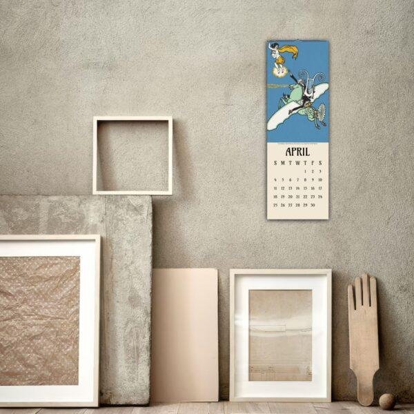 Vintage April wall calendar with art nouveau illustration on concrete wall