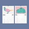 2027 wall calendar showing March bird and April rabbit illustrations