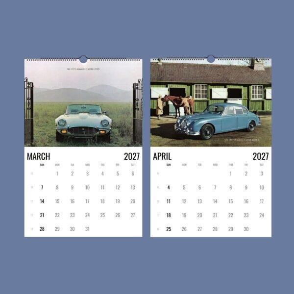 2027 Jaguar classic car wall calendar March and April