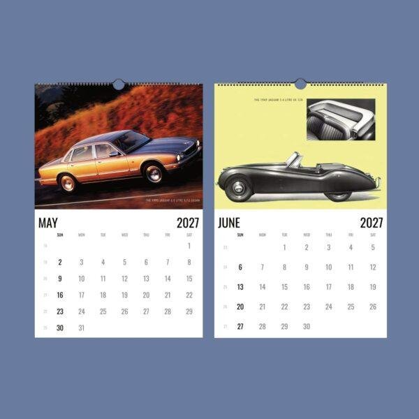 2027 Jaguar classic cars wall calendar May and June